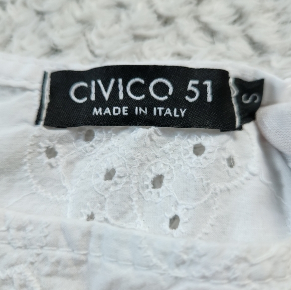 Civico 51 Made in Italy Eyelet Linen Cotton Top White size S - Picture 3 of 5